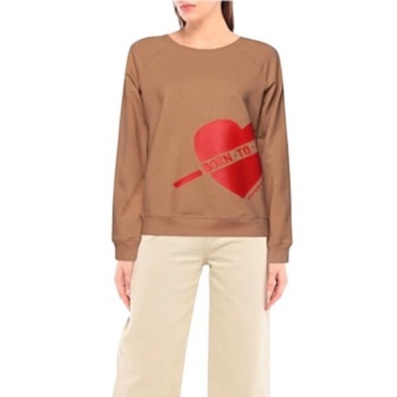Scotch & Soda Born To Love Tan Graphic Crewneck Sweatshirt Sweatfleece Sweater - Picture 1 of 4